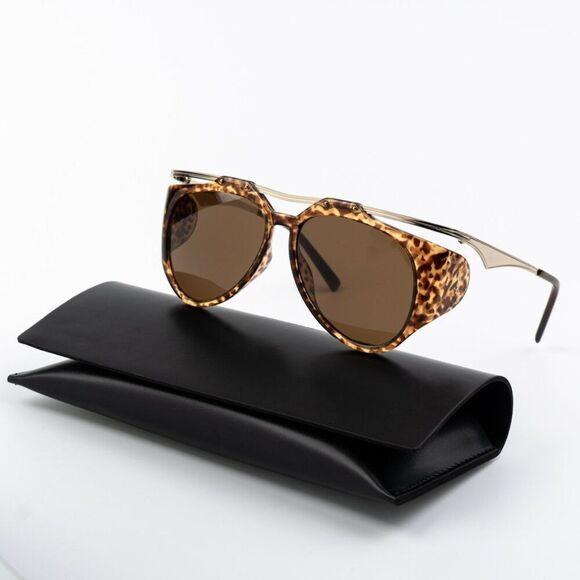 NEW Saint Laurent SLM137 AMELIA 002 Gold Havana Brown Pilot Unisex Sunglasses - Picture 1 of 15